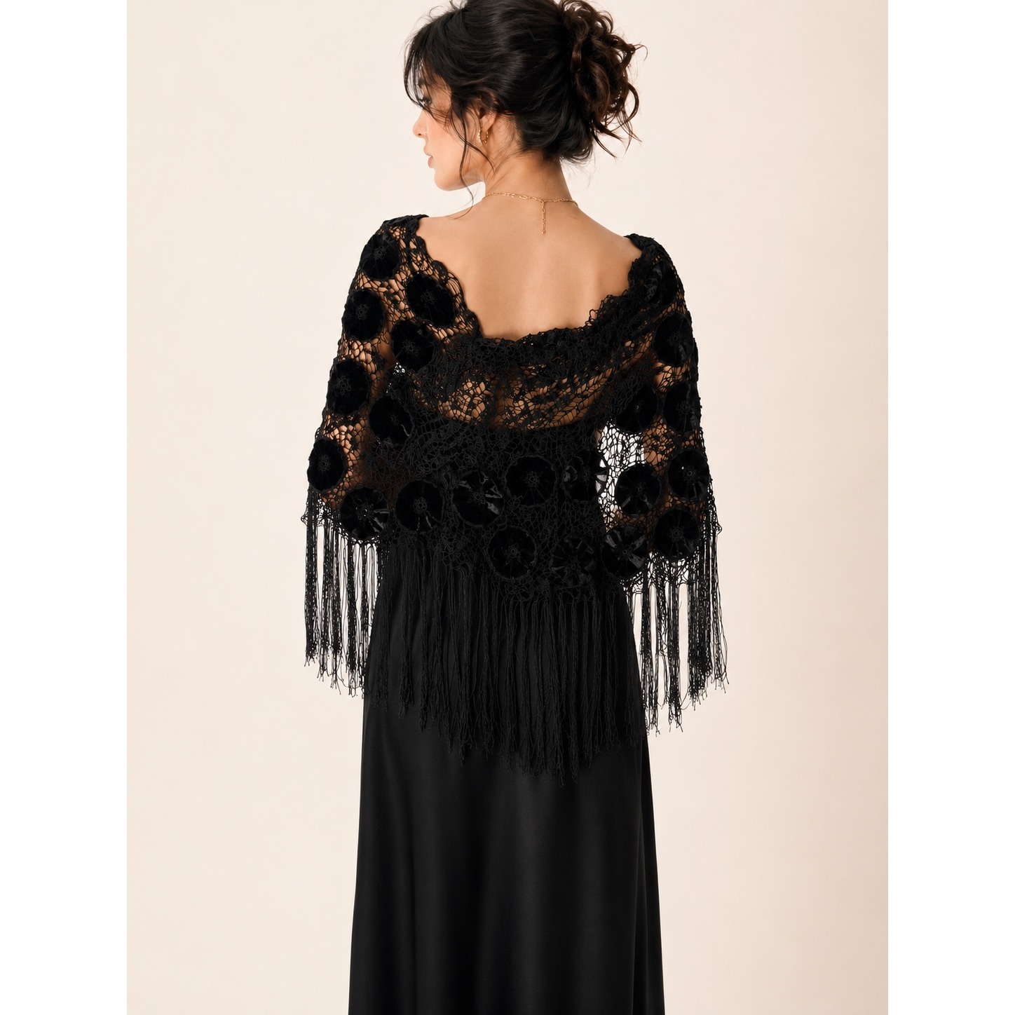 Nick And Nora Shawl Women Os Black Excellent Vintage Velvet Fringe Whimsigoth